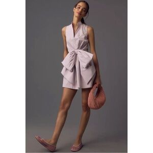 Anthropologie Porridge Lavender Bow Front Mini Dress Cotton Size XS NWT
